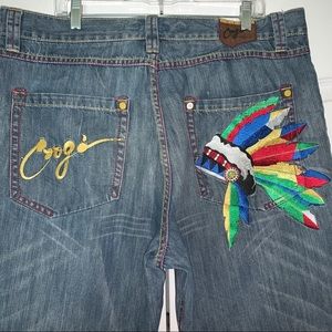 Coogi Indian headdress denim jeans